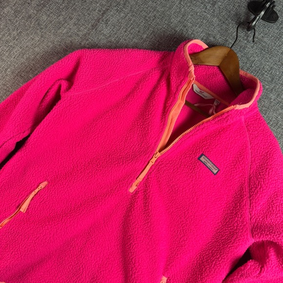 Women Vineyard Vines Fleece Pullover Medium Pink Quarter Zip Sherpa-Excellent - Picture 1 of 9